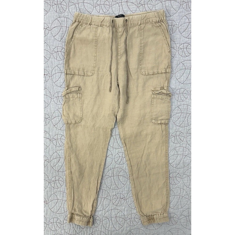 Nicole Miller Cargo Pants Beige Linen Joggers / Women's Medium
